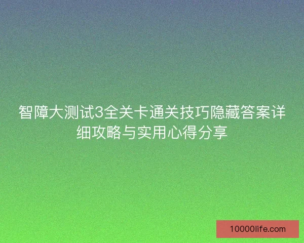 智障大测试3全关卡通关技巧隐藏答案详细攻略与实用心得分享